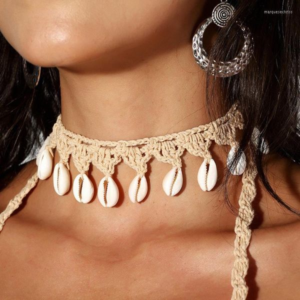 Correntes Colher de colar de colarinho artesanal criativo para meninas Bohemian Beach Braid Cowrie Fished Women's Neck Summer Jewelry