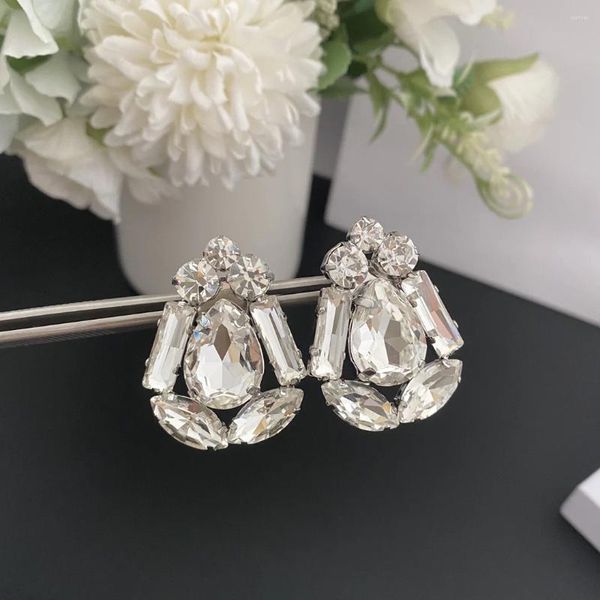 Baumeln Ohrringe Modedesigner Marke Kristall Blume Große Silber Ohrclip Frauen Europa Amerika Schmuck Trend