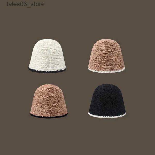 Beanie/Kafatası Kapakları Kalın Kuzu Polar Yün Örgü Kova Şapkası Kadın Kış Sıcak Balıkçı Şapkası Dome Panama Havza Kapağı Düz ​​Renk Kafatası Beanie Kapaklar Q231130