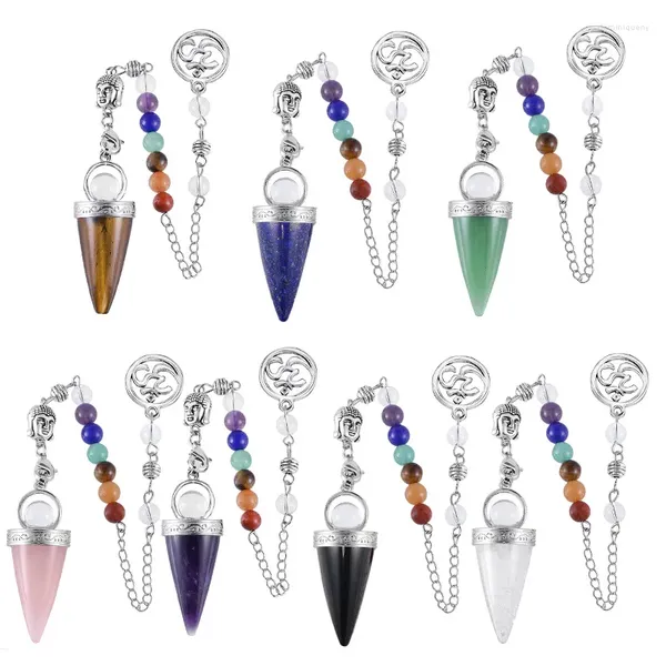 Colares Pingente Reiki Pedra Natural Pêndulos de Cristal Chakra Espiritual Buda Pendulum para Dinvination Rosa Clear Quartz Ametista X010