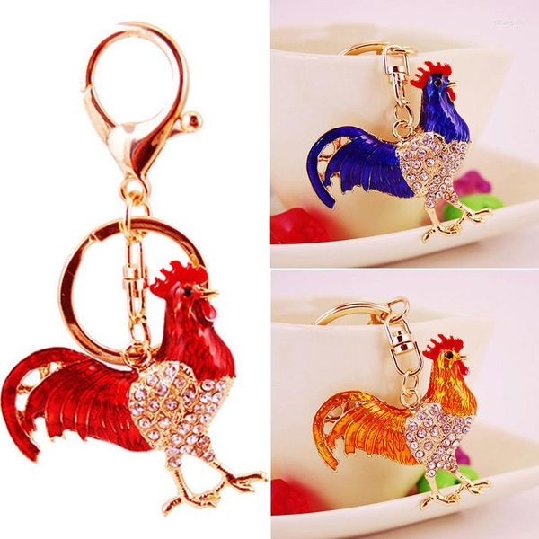 Schlüsselanhänger Kristall Blumen Huhn Hahn Schlüsselanhänger Ring Tier Schmuck für Frauen Mädchen Tasche Auto Charms Geschenke