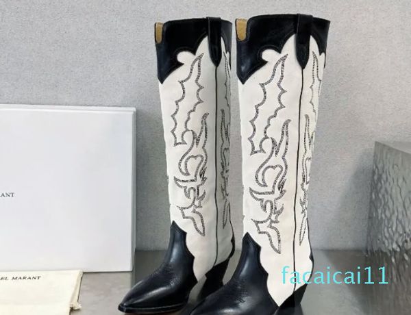 Sapatos femininos camurça botas ocidentais couro baixo bloco botas de salto perfeito moda apontou dedos bota de salto alto fotos reais