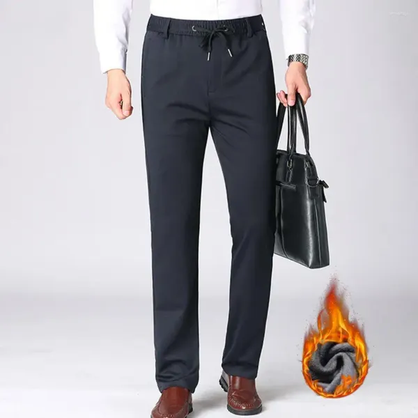Мужские брюки, мужские флисовые погодные спортивные штаны, уютные зимние брюки среднего возраста с эластичной резинкой на талии, прямые карманы с плюшевой подкладкой для тепла