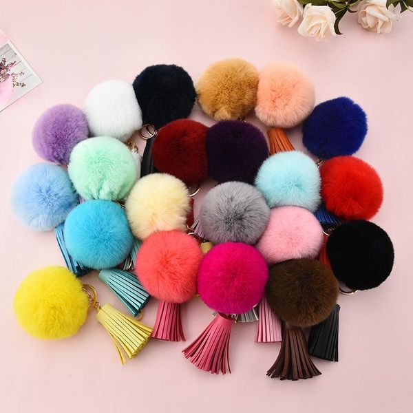 Schlüsselanhänger Rex Fur 8CM Ball Schlüsselanhänger Pu-Leder Quaste Auto Anhänger Spot Großhandel Llaveros Para Mujer Pom