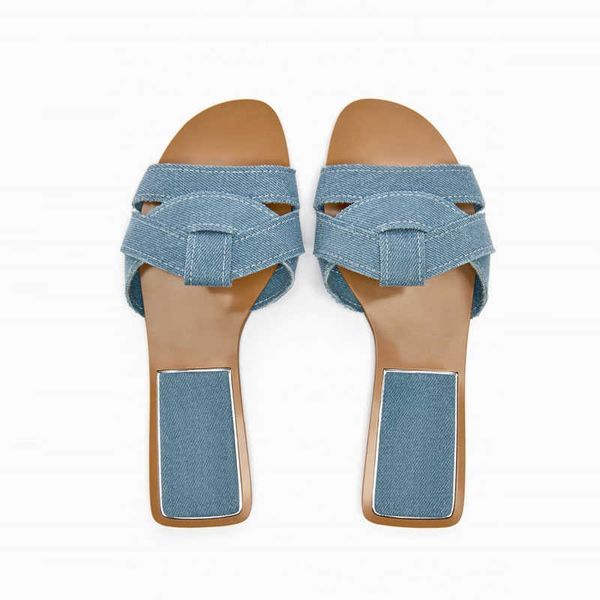 Nuovi sandali Womens Blue Denim Flats Summer Casual Rorod Toe Slides Female Sexy Beach Slipper Scheda piatta per esterni 230406