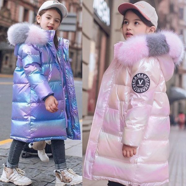 Пуховое пальто для детей от 3 до 14 лет, зимняя куртка для мальчиков и девочек, длинная стильная куртка с меховым воротником и капюшоном, красочная тяжелая одежда для детей, детская верхняя одежда 231130
