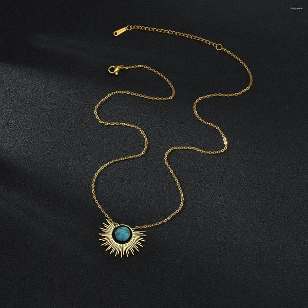 Anhänger Halsketten Akizoom Mode Sonnenblume Grün Stein Halskette Kette Edelstahl Für Frauen Geburtstag Schmuck Geschenk Kostenlos