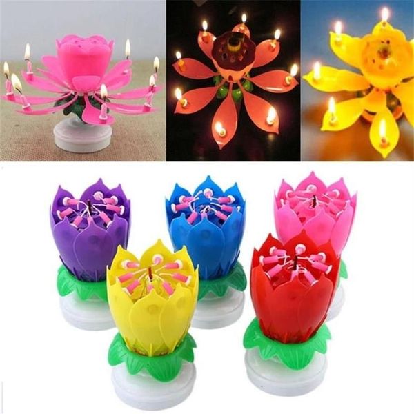 Candela musicale doppio loto Romantico buon compleanno Fiore Gioca a Magic Musical per bambini Regalo Candele per feste221g