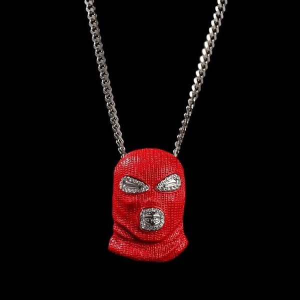 collane con ciondolo maschera rossa per uomo designer di lusso da uomo con diamanti bling copricapo pendenti in oro con catena a maglia cubana gioielli gif319J