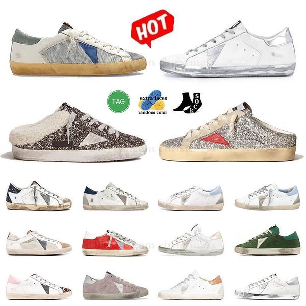 piattaforma scarpe dorate sporca vecchia sneaker alta goldenstar uomo mid-star pelliccia Pantofola dupe hi Star Bianco Argento Rosa Sparkle Pelle scamosciata Mocassini piatti Ciabatte in pelliccia scarpe da ginnastica