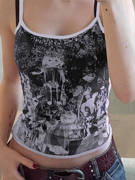 Damen Tanks JAHRESZEITEN Streetwear Grunge Grafik Bedruckte Träger Camis Tops Schlank Dünn Vintage Sommer Crop Top Weiblich 90er Jahre Ästhetik ASVE85596