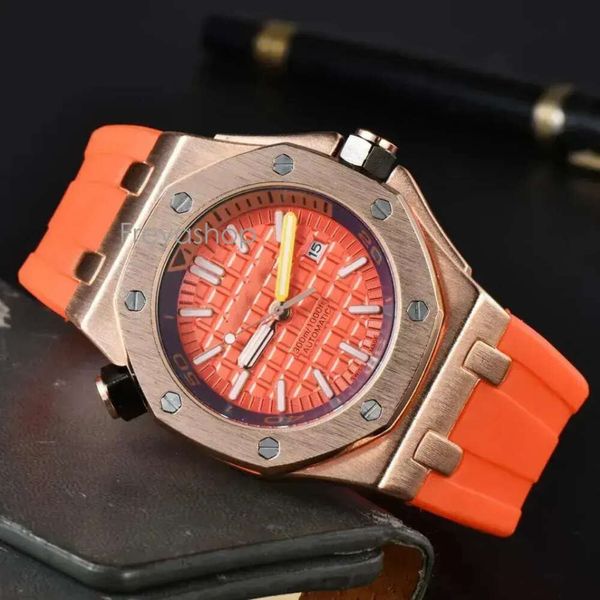 Мужские часы Audemar Pigue Кварцевый дуб с шестигранной рамкой Мужские брендовые наручные часы Модный резиновый ремешок Спортивные наручные часы 9009 Современные часы