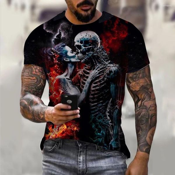 Мужские футболки, футболка с принтом ужасов и черепа, винтажная 3D футболка с коротким рукавом, модные очень большие повседневные футболки, летняя уличная одежда