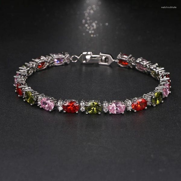 Charme Pulseiras Elegante Forma Oval Strass CZ Mulheres Pulseiras Para Presentes de Aniversário Pulseira Brilhante B-027