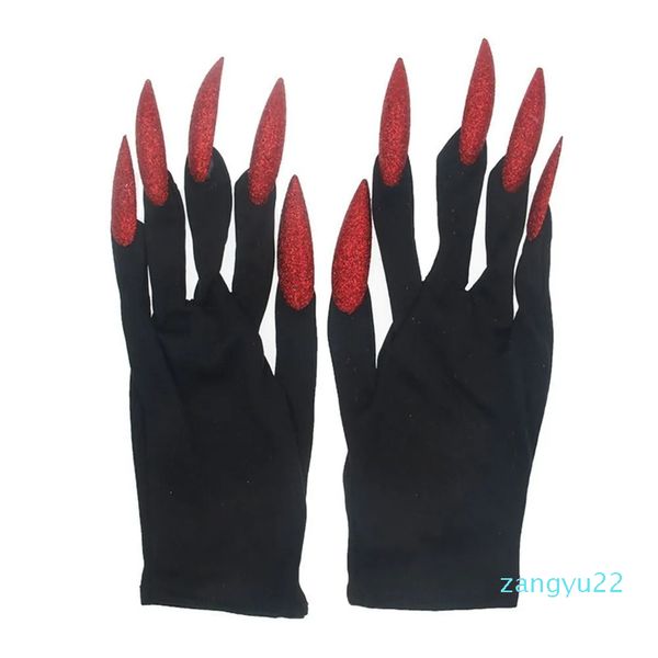 Cinco dedos luvas longas unhas cosplay legal punk gótico com garras luvas pretas halloween