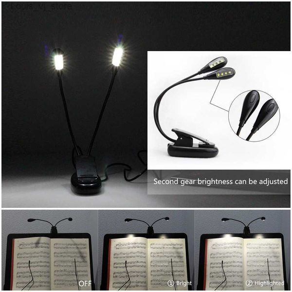 Luzes de livro Mini Portátil Flexível Dobrável 8 LEDs Orquestra Piano Music Score Light Stand Clipe Lâmpada de Leitura Livro Braçadeira de Luz LED Lâmpada de Mesa YQ231130