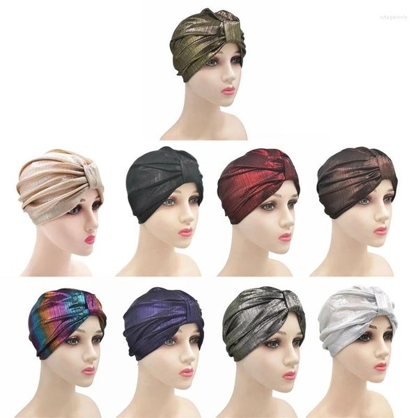 Roupas étnicas Mulheres Plissadas Cabeça Lenço Cap Muçulmano Envoltório Quimio Turbante Gorros Senhoras Bandanas Acessórios de Cabelo Bonnet Capa