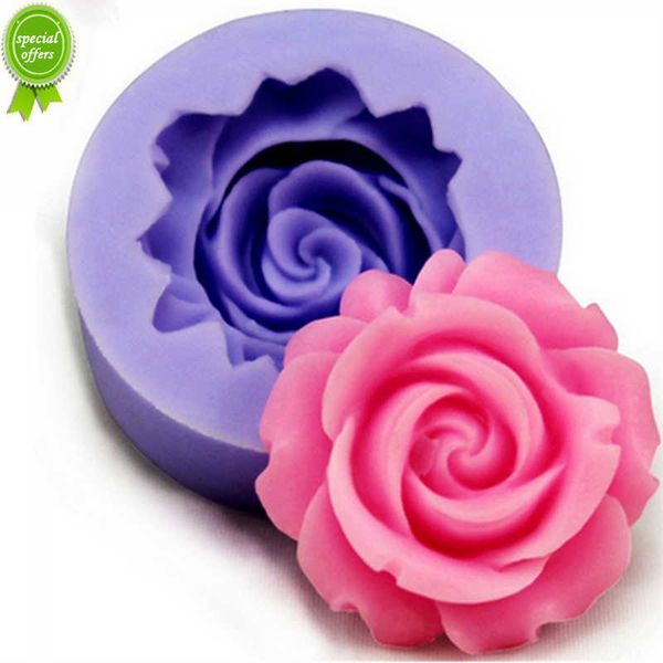 Nuovo 1pc 3D Rose Flower Shapes Stampo in silicone Stampo per fondente Sugarcraft Cake Decorating Strumenti di cottura Surgar Sapone Candela Stampo M087
