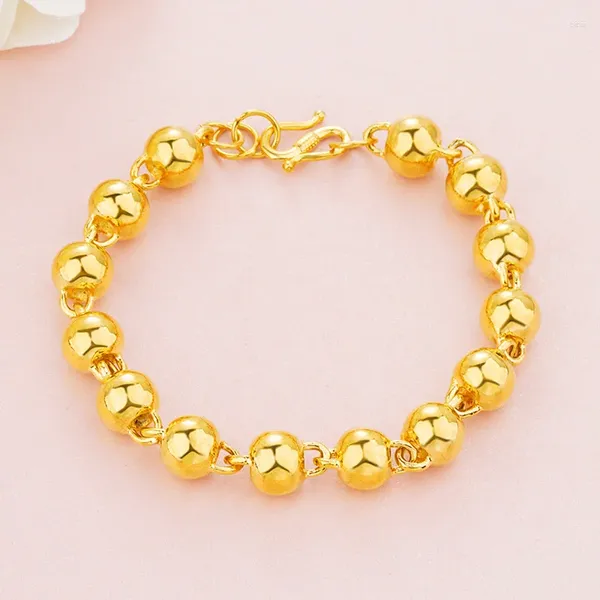 Braccialetti a maglie Bracciale con perline a sfera solida color oro puro da 10 mm per uomo Donna Gioielli all'ingrosso placcato originale pesante 23 cm