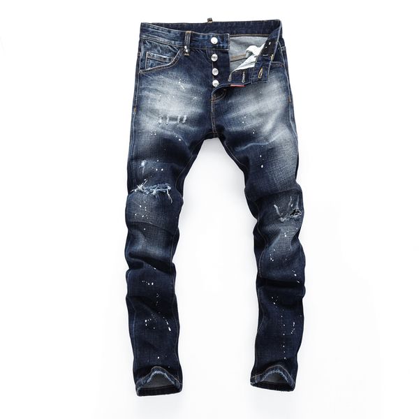 DSQ Slim Blue Men's Jeans Cool Guy Jeans Classic Hip Hop Rock Moto Casual Design Разрушенная расстроенная джинсовая байкерская дыра DSQ2 Джинсы 401 Стиль