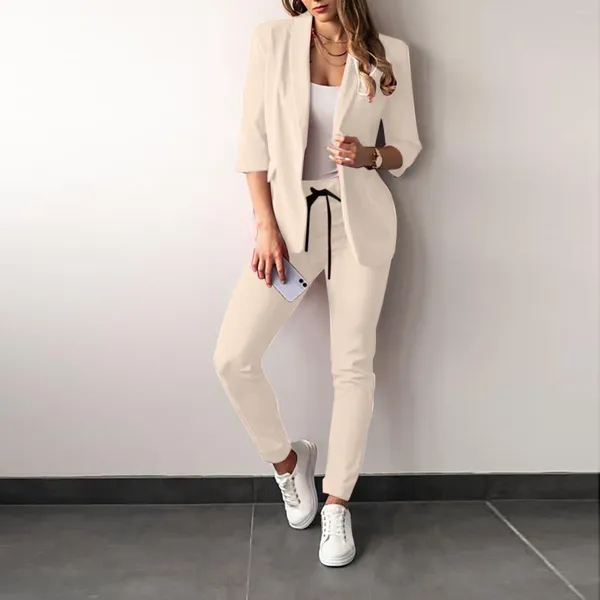 Pantaloni a due pezzi da donna Pantaloni da ufficio Abiti eleganti da lavoro con maniche a tre quarti Set di pantaloni Abiti da donna slim fit formali