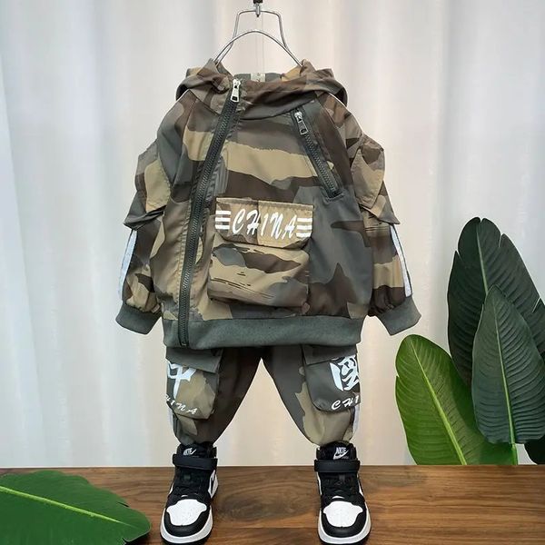 Conjuntos de ropa Traje para niños Camuflaje Zippe Chaqueta Pantalones Primavera Conjunto para niños Marca Ropa para bebés Trajes Otoño Deporte Chica 231130