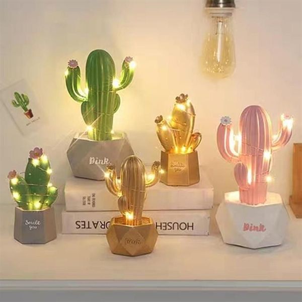 Dekorative Objekte Figuren Ins Kaktus LED Tischlampe Traum Stern Kleines Nachtlicht Schlafzimmer Dekoration Schönes Geschenk für Mädchen And265H