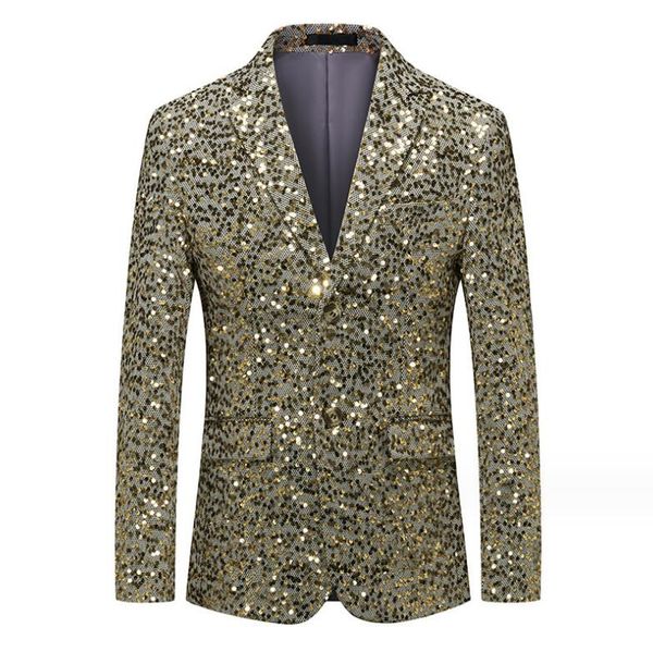 2024 ternos masculinos primavera outono terno de lantejoulas jaqueta ouro prata moda negócios única fileira casaco fino ajuste vestido de festa de formatura blazer