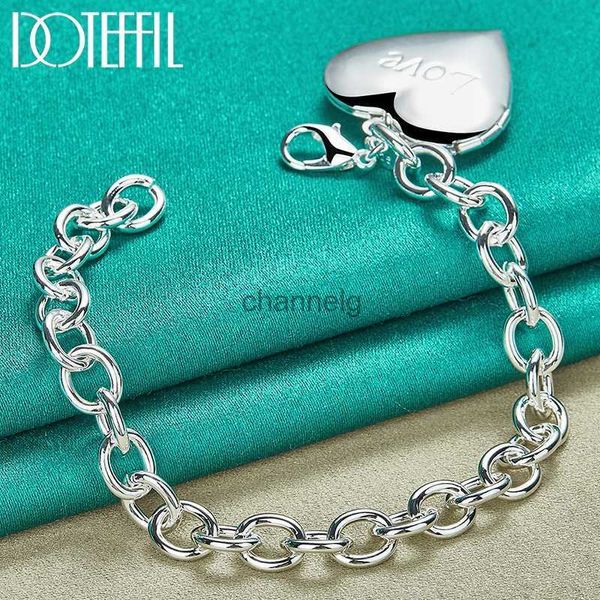 Catena DOTEFFIL 925 Sterling Silver Love Heart Photo Frame Ciondolo Bracciale Catena per donna Fascino Matrimonio Fidanzamento Gioielli di moda YQ231130