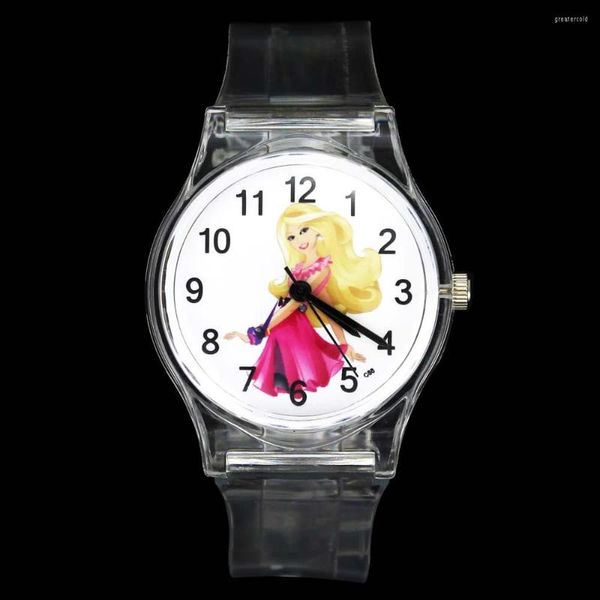 Principais relógios de pulso Moda linda garota princesa vestido de punho women women esporte banda transparente quartzo relógio