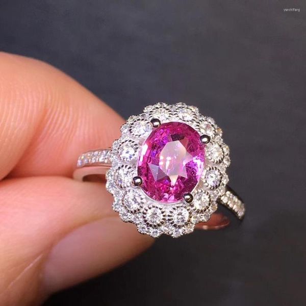 Ringos de cluster Sapphire Ring Jóias finas 18K Gold Natural Unated Pink Pink 1,57ct Diamantes de pedra preciosa feminina Casamento feminino