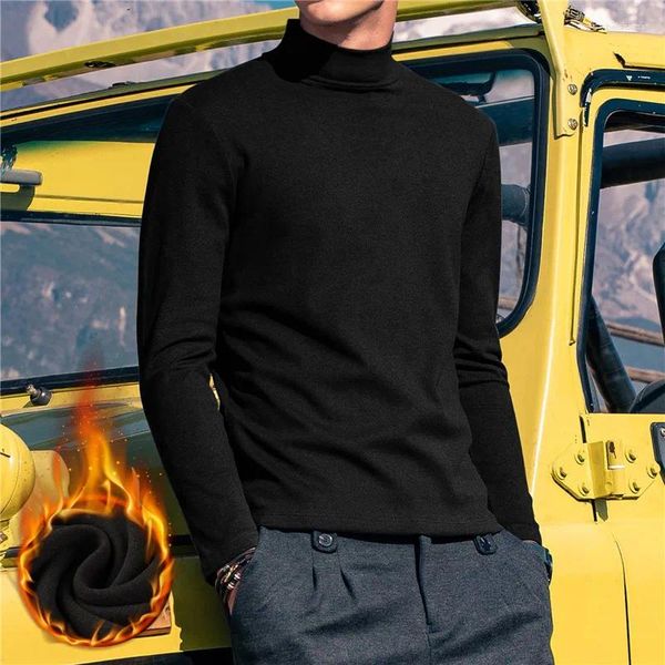 Мужские свитера 2023, осень-зима, термобелье с длинными рукавами, тонкие плюшевые футболки, тонкая спортивная рубашка с высоким воротом, мужская