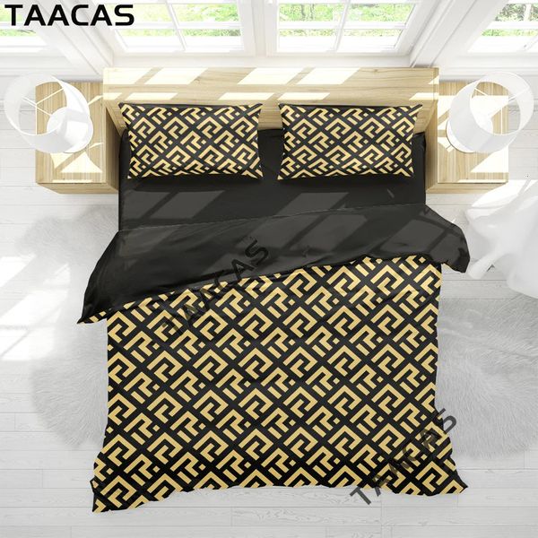 Conjuntos de cama Design de luxo cama em preto amarelo branco poliéster liso nórdico conforto fronhas duplo grande 231130