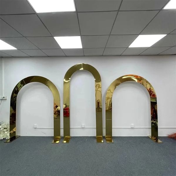 Yeni Altın Kaplama Arka Plan Çerçeve Düğün Demir Sanatları Dış Mekan Düğün Dekorasyon Paslanmaz Çelik Raf Ekran Arch 004