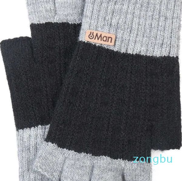 Fingerlose Handschuhe Herren Wolle Halbfinger Warmer Strickhandschuh Winter Plus Samt Dick Elastisch