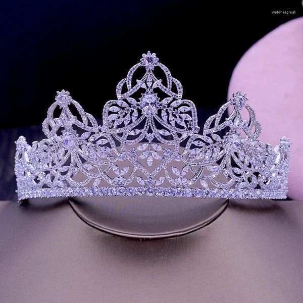 Fermagli per capelli Grandi diademi di lusso e corone Accessori da sposa per donna fatti a mano con zirconi cubici Prezzo all'ingrosso H-034