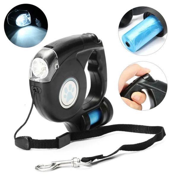 Collari per cani Guinzagli Guinzaglio per cani Torcia a LED Guinzaglio retrattile automatico per roulette Guinzaglio da trazione allungabile con sacco della spazzatura Accessori per cani 231129