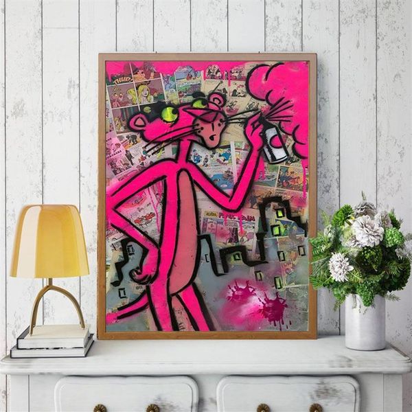 Graffiti dos desenhos animados pantera rosa clássico anime arte de rua pintura em tela cartazes e impressões fotos para sala estar Decoration217o
