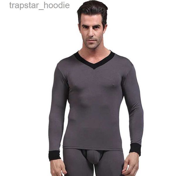 Herren-Thermounterwäsche, Winter, Herren-Thermounterwäsche, Modal, Basic-Unterhemden, warm, V-Ausschnitt, Pullover, lange Ärmel, Oberteile, Unterbekleidung, Camiseta Termico L231130