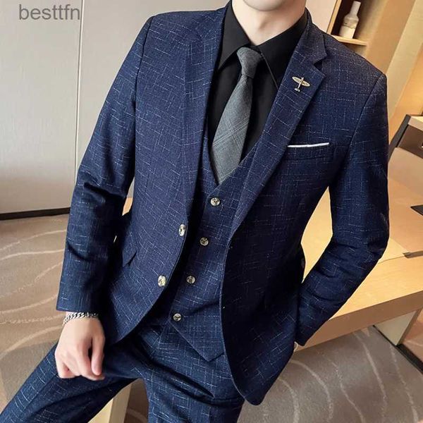 Herrenanzüge, Blazer, hochwertiger Herren-Hochzeitsanzug (Anzug + Weste + Hose), modischer Business-Profi-Anzug, Trauzeuge, Bräutigam, Hochzeit, 3/2-teiliges SetL231130