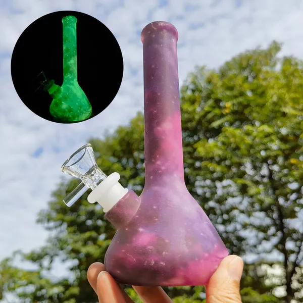 Pipa ad acqua in silicone da 7 pollici con narghilè Cielo stellato, bong che si illumina al buio, gorgogliatore + ciotola da 14 mm