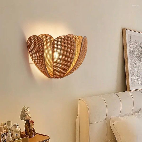 Wandleuchte, moderne Rattan-gewebte Lampen, Designer, kreatives Blütenblatt, dekorativ für Wohnzimmer, Veranda, Küche, Schlafzimmer, Nachttischleuchte