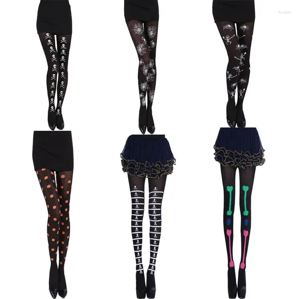 Calzini da donna Leggings per ragazze Pipistrello stampa osso di zucca Collant skinny Slim Calza in nylon di Halloween Calze