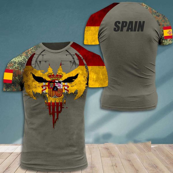 Yeni Erkekler Tişört İspanyol Askeri Veteran Bayrak Baskı Yüksek Kaliteli T-Shirt Yaz Out Erkekler