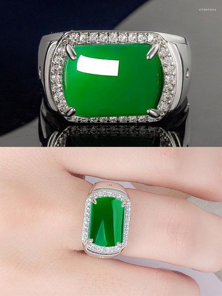 Cluster Ringe Vintage grüne Jade Smaragd Edelsteine Diamanten für Männer Frauen Weißgold gefüllt Silber 925 Schmuck Bague Bijoux Cool Bands