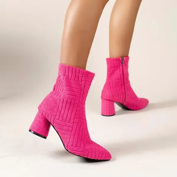 Женские ботинки, осень-зима 2023, модные женские удобные ботинки с острым носком на высоком каблуке до щиколотки на толстой подошве