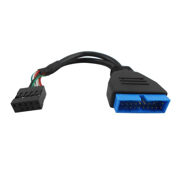 Cabo adaptador frontal USB 3.0 para USB 2.0 9 pinos fêmea para 20 pinos fio macho para chassi de PC preto 16 cm