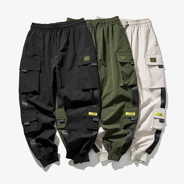 Calças masculinas hip hop joggers calças de carga homens harem calças multi-bolso fitas homem sweatpants streetwear casual calças masculinas S-5XL 231130