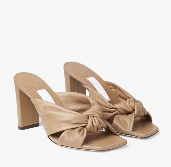 Mulher sandália de salto alto Avenue 85mm Ouro preto branco Metálico Nappa Mules de couro designer de luxo senhora salto alto vestido de festa de casamento sapatos presente de aniversário