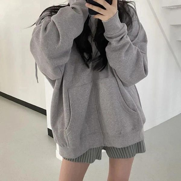 Damenjacken Hdspq Solide Vintage Zipper Hoodies 2023 Herbst Winter Koreanische Mode Übergroßen Sweatshirt Frauen Langarm Mäntel